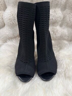 Steve Madden Black Knit Peep-Toe Sock Boots